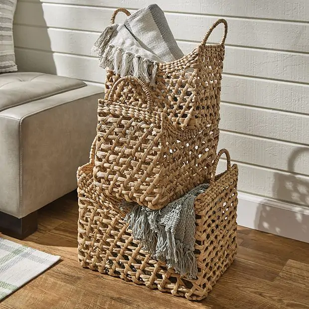 Woven Scoop Basket With Handles Set of 3 | Antique Farmhouse