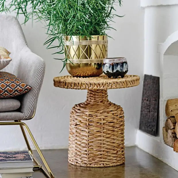 正規品 PERFORMAX Water Hyacinth Table Woven Water Hyacinth Side Table | Antique Farmhouse