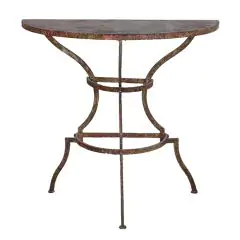 Antique Red Iron Demi Lune Table