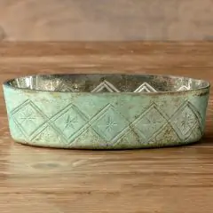 Antiqued Glass Painted Oval Vanity Tray