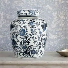 Blue and White Bird Motif Ginger Jar
