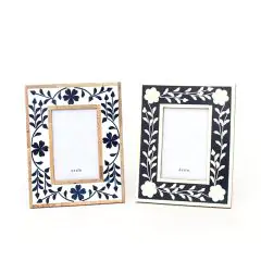 Blue Floral Inlay Photo Frame Set of 2