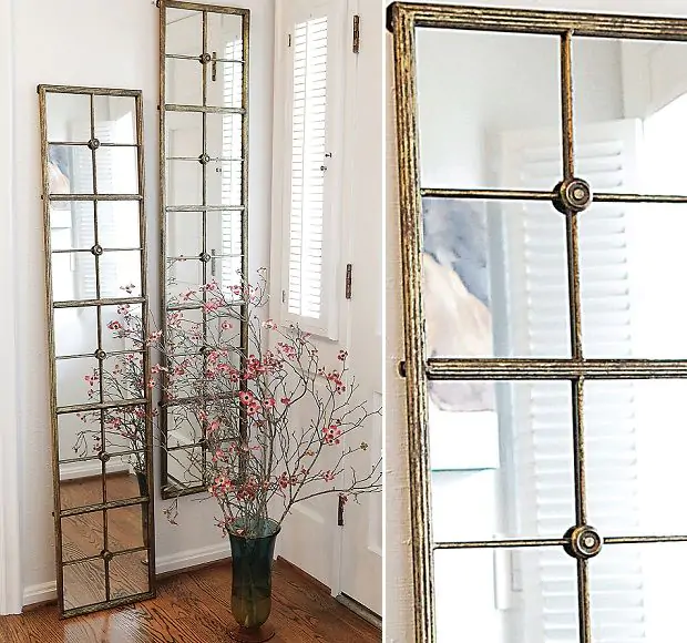 Gold Framed Window Pane Mirror Antique Farmhouse Gold Framed Window Pane Mirror, Antique Window Frame Mirror