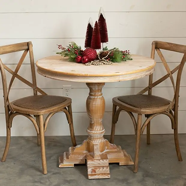 Natural Wood Pedestal Accent Table, Round Pedestal Accent Tables