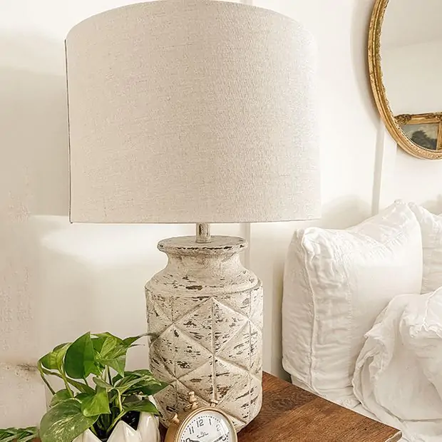 White Washed Farmhouse Table Lamp, End Table Lamps Bedroom