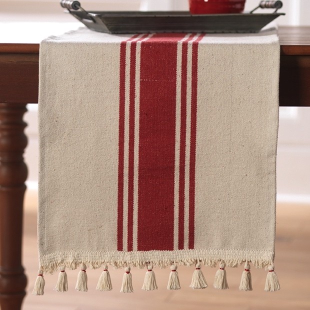 Striped cotton table runner with tassels