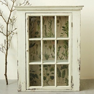 Glass Door Rustic White Wood Cabinet | Antique Farmhouse