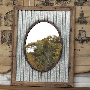 Oval Mirror with Tin Roof Frame | Antique Farmhouse