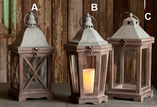 Bring some lighting into your rustic patio with these shabby chic lamps & candle holders from Antique Farmhouse.