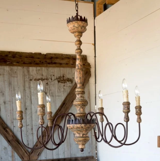 Iron and Resin Rustic Chandelier with Roman Candle Lighting
