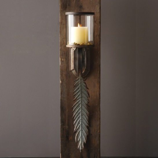 glass and metal wall sconce with leaf 
