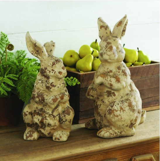 Shabby Chic Terra Cotta Bunny Rabbits - Set of 2 