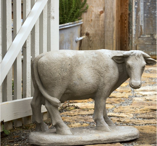 White Estate Stone Cow Statue Home Decor