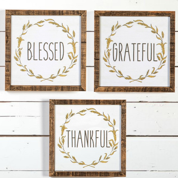 Wood Framed Gratitude Wall Art Set of 3 