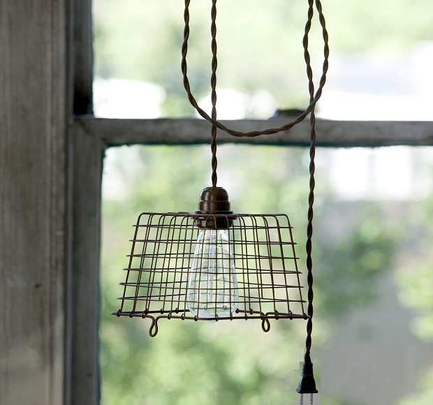 Hanging Rustic Wired Basket Pendant Light 