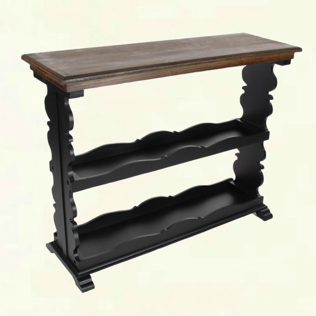 Wood Top Console Table With 2 Tier Shelf 