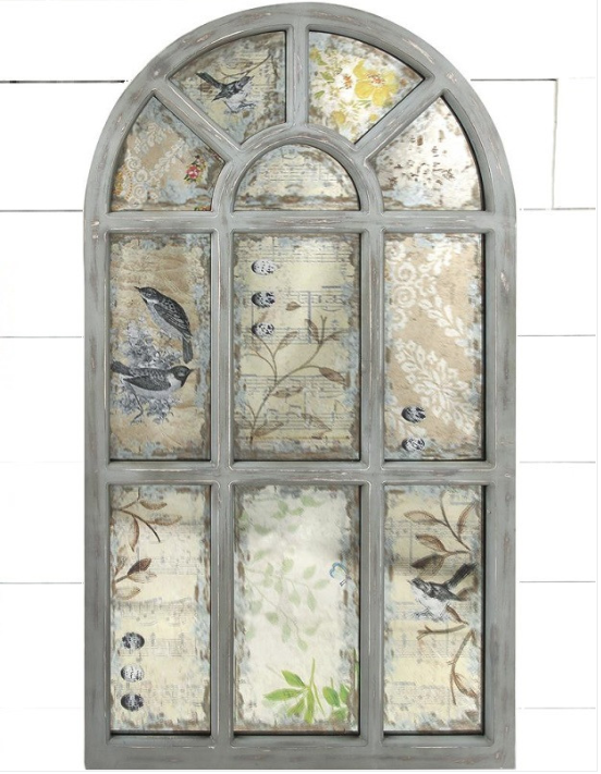 Window Pane Mirror With Bird Print Background 