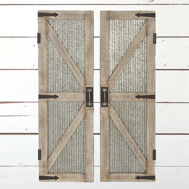 Corrugated Metal, Wood Framed Barn Door Panel Wall Decor, Set of 2