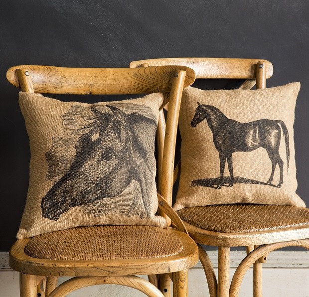 grain sack fabric horse printed throw pillows 