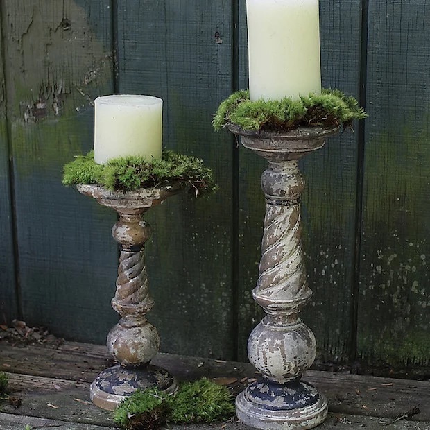 Rustic Turned Wood Pillar Candle Holders