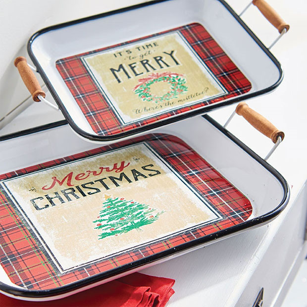 merry christmas decorative serving tray set of 2
