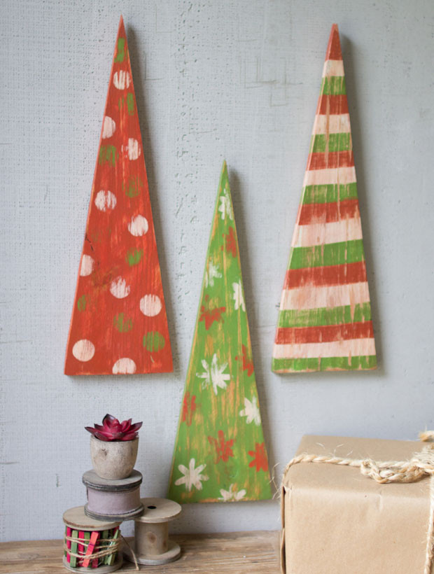 painted christmas tree wall hanging set of 3