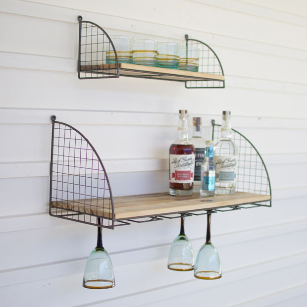wire and recycled wood bar shelf set of 2